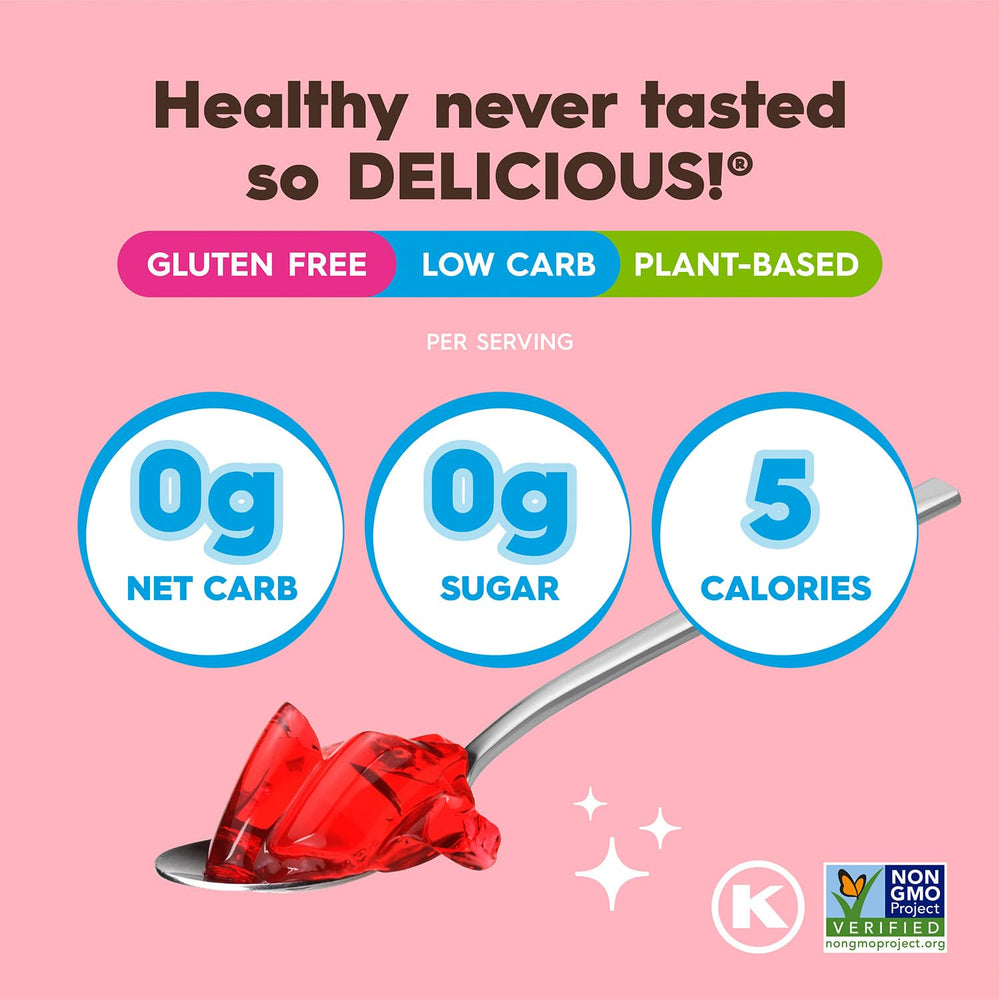 Vegan and keto labels on Simply Delish Jel package
