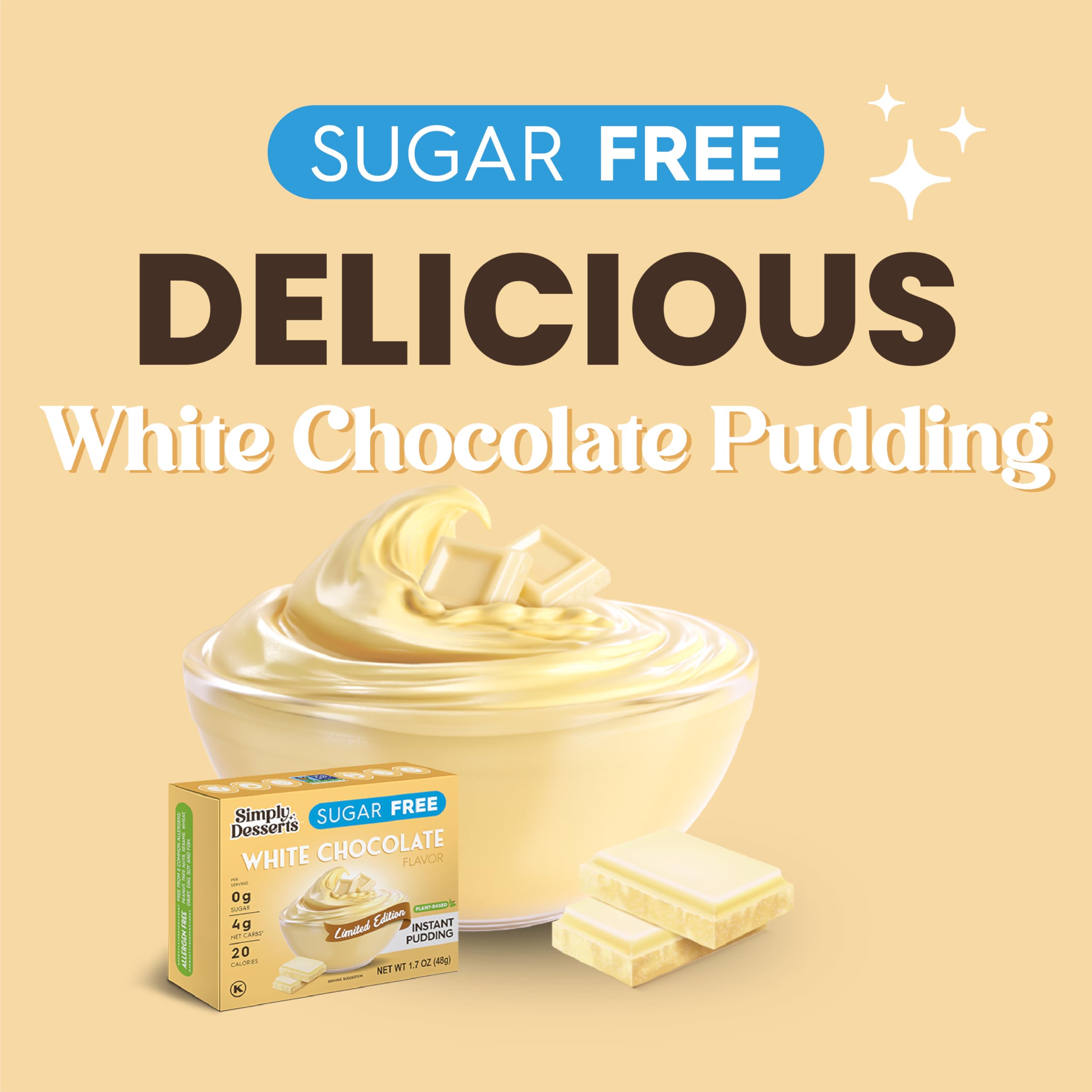 Simply Delish white chocolate pudding dry mix with premium ingredients suitable for keto desserts.