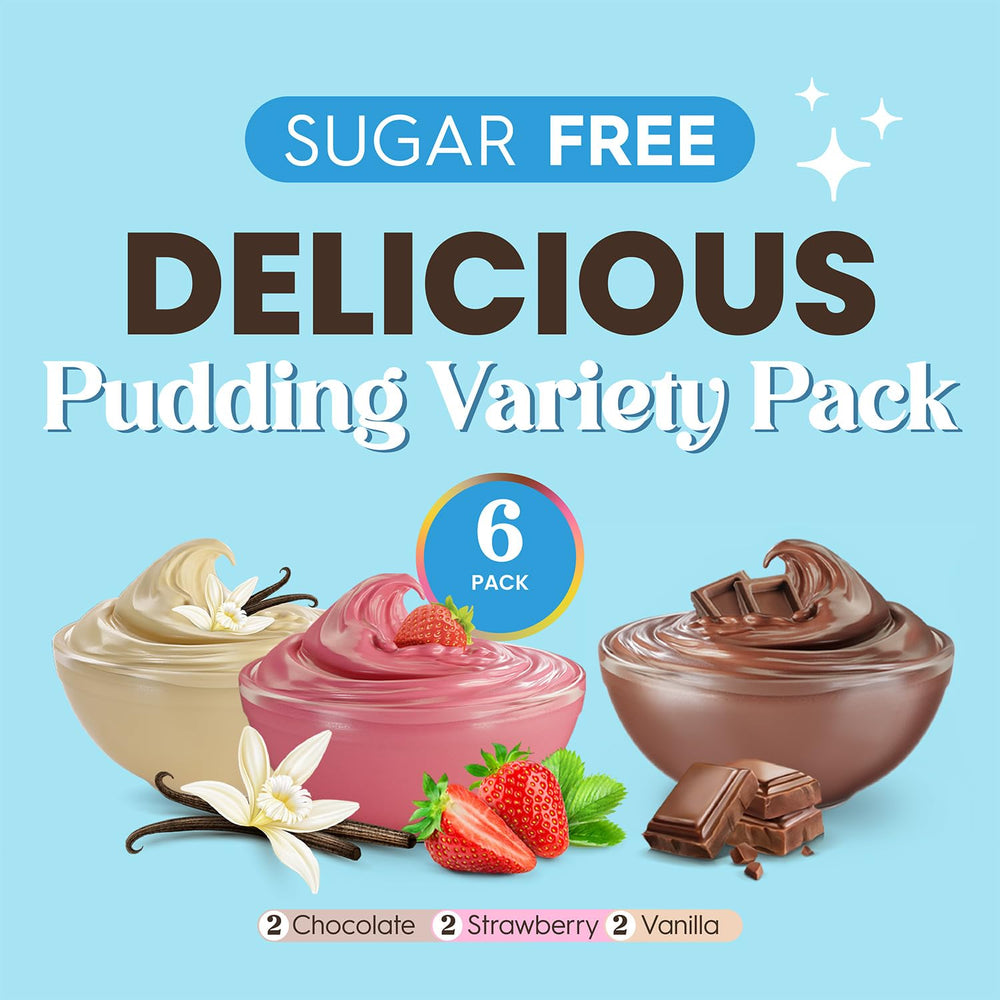 Simply Desserts pudding mix packet closeup highlights clean ingredients.