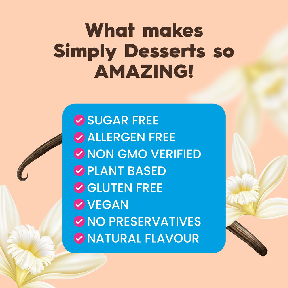 Simply Desserts Vanilla Pudding label highlights kosher certification.
