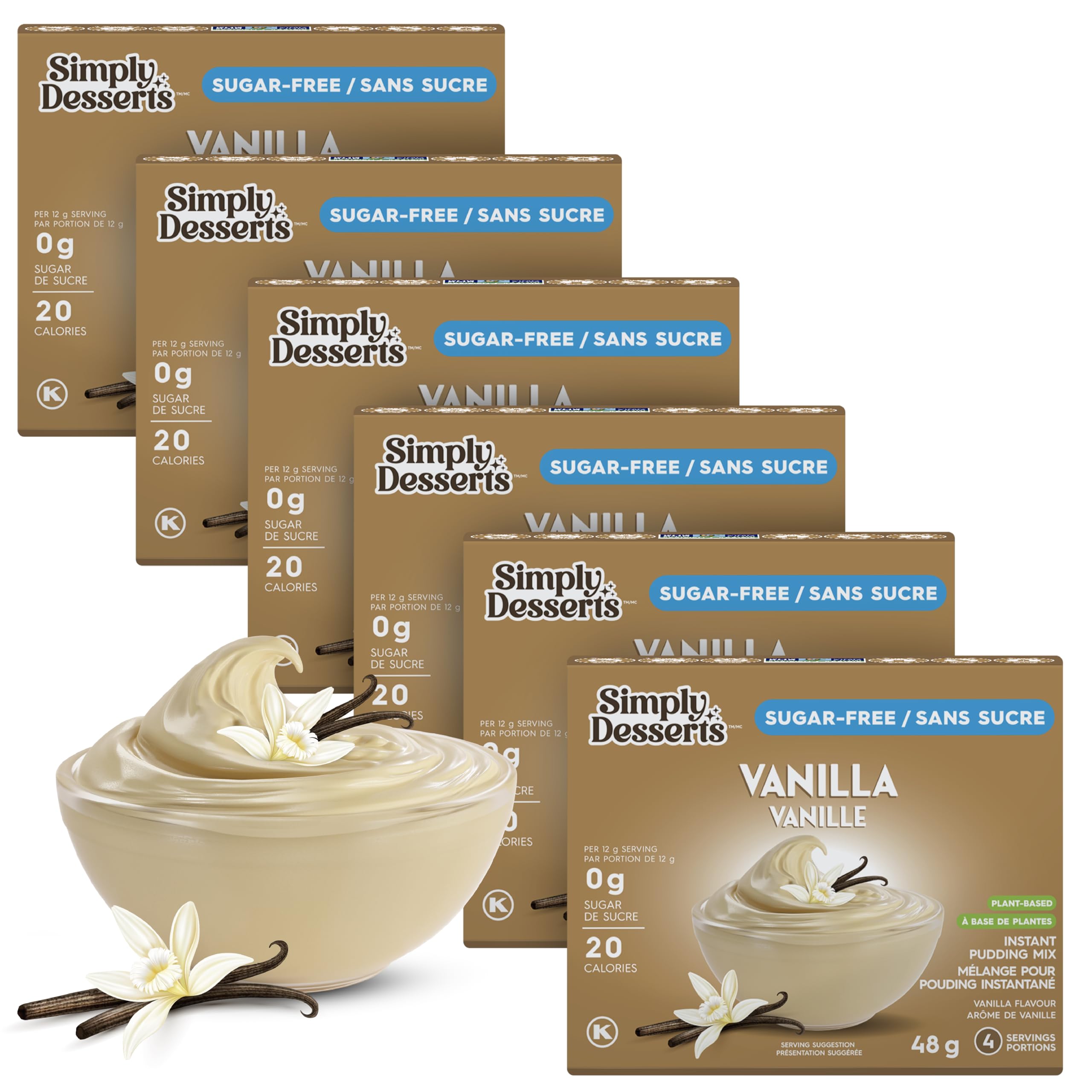 Simply Desserts Vanilla Pudding packaging highlights the sugar-free option.