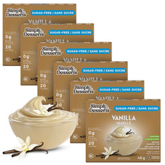 Simply Desserts Vanilla Pudding packaging highlights the sugar-free option.