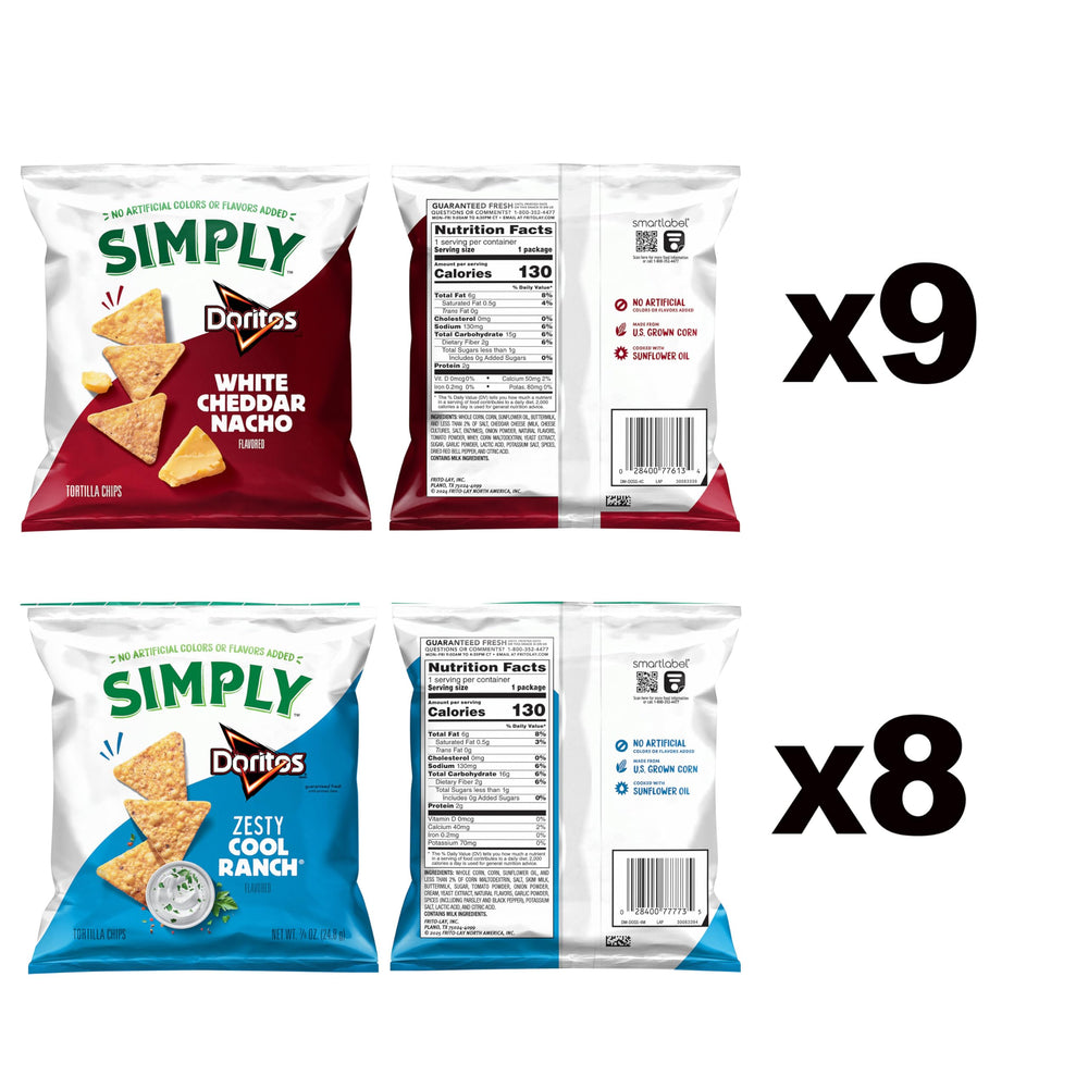 Simply Doritos variety pack front view on a clean table