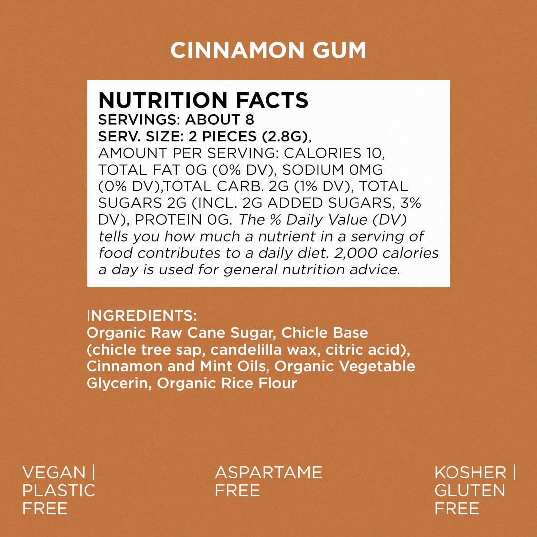 Close-up of Simply Gum Cinnamon pieces reveals natural texture and cinnamon aroma.