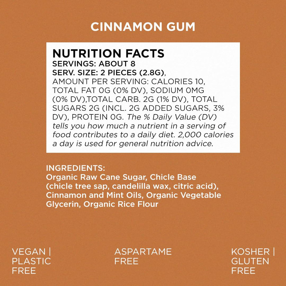 Close-up of Simply Gum Cinnamon pieces reveals natural texture and cinnamon aroma.