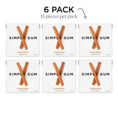 Stacked Simply Gum Cinnamon pieces demonstrate a 90-piece convenient supply.