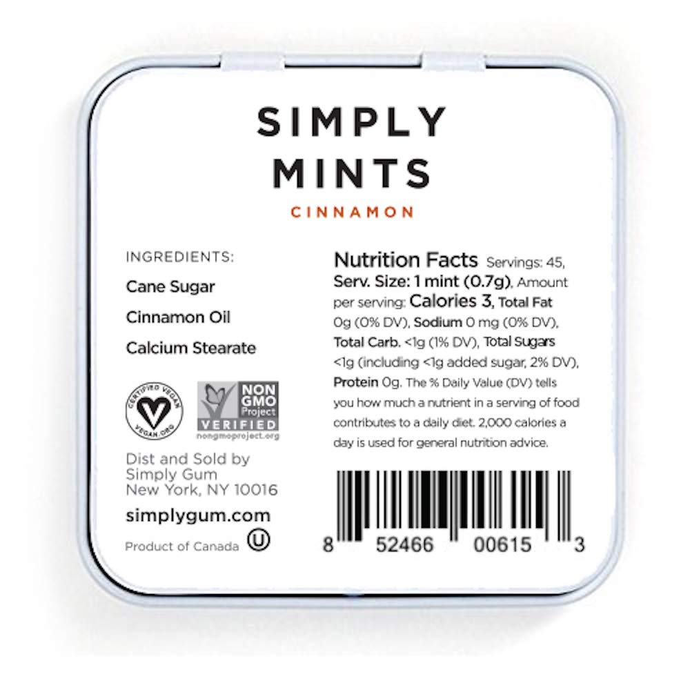 Simply Gum Cinnamon Mints closeup highlighting bold aroma for quick refreshment