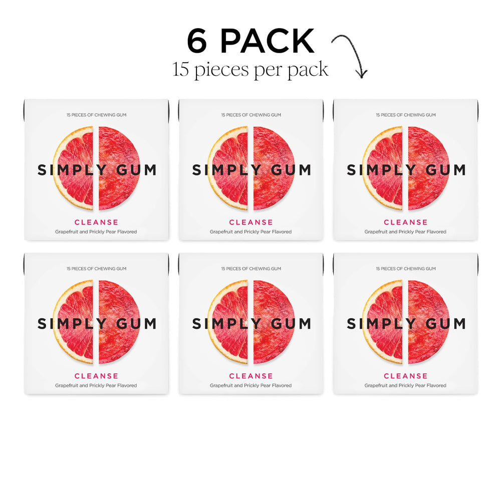 SIMPLY Gum Cleanse grapefruit prickly pear flavor imagery suggests refreshing taste.