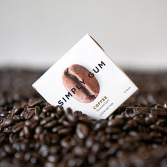 SIMPLY Gum Coffee bag highlights plastic-free packaging and travel-friendly convenience
