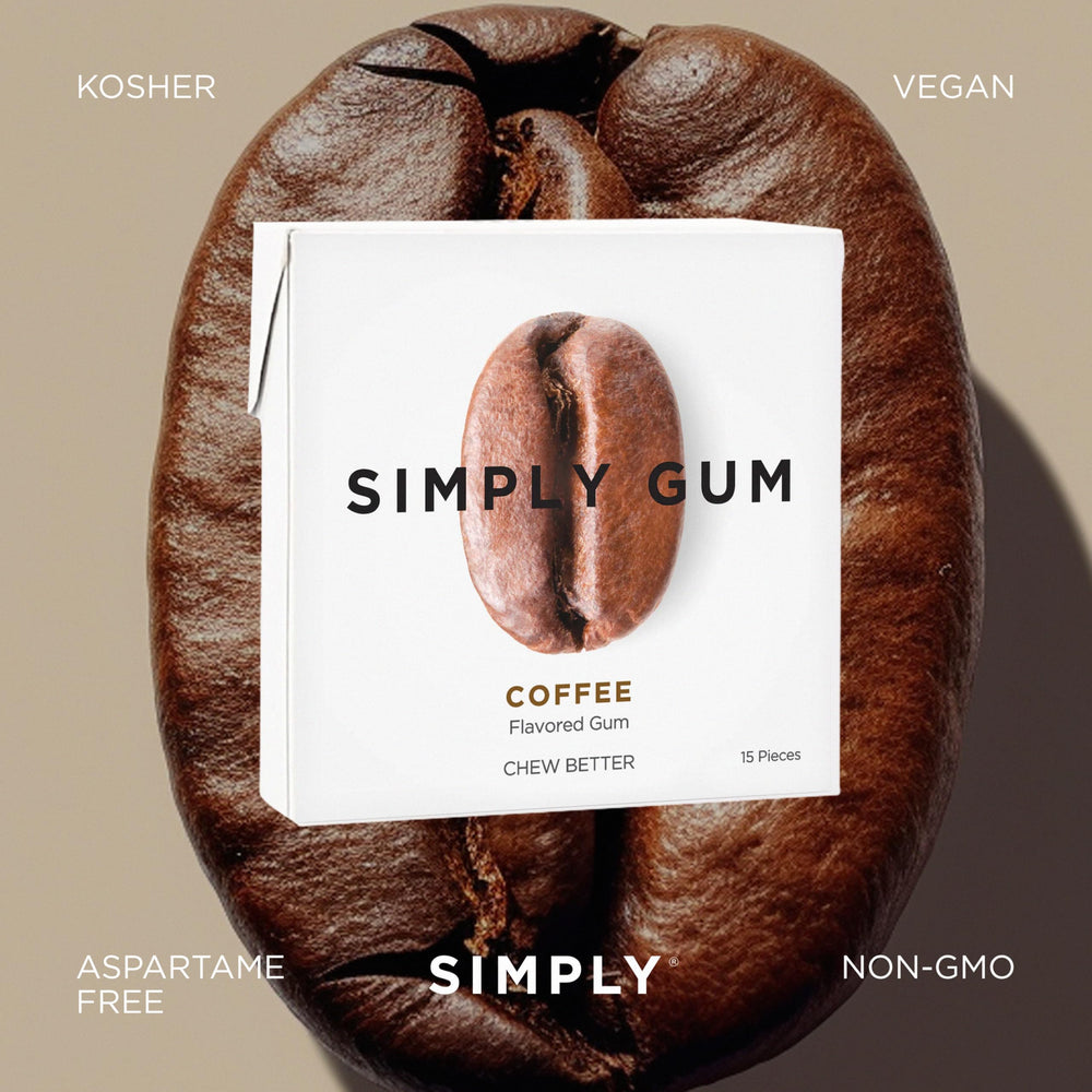 SIMPLY Gum Coffee ingredient list emphasizes pronounceable plant oils and natural flavors