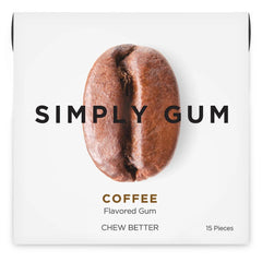SIMPLY Gum Coffee packaging showcases a plastic-free, eco-friendly design for everyday chewing