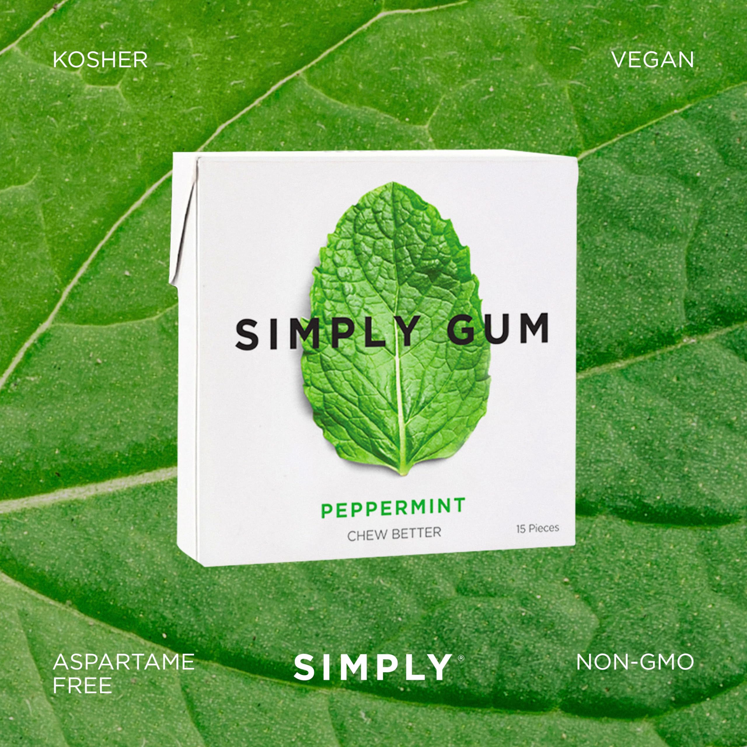Peppermint flavor image conveys refreshing, minty aroma while chewing
