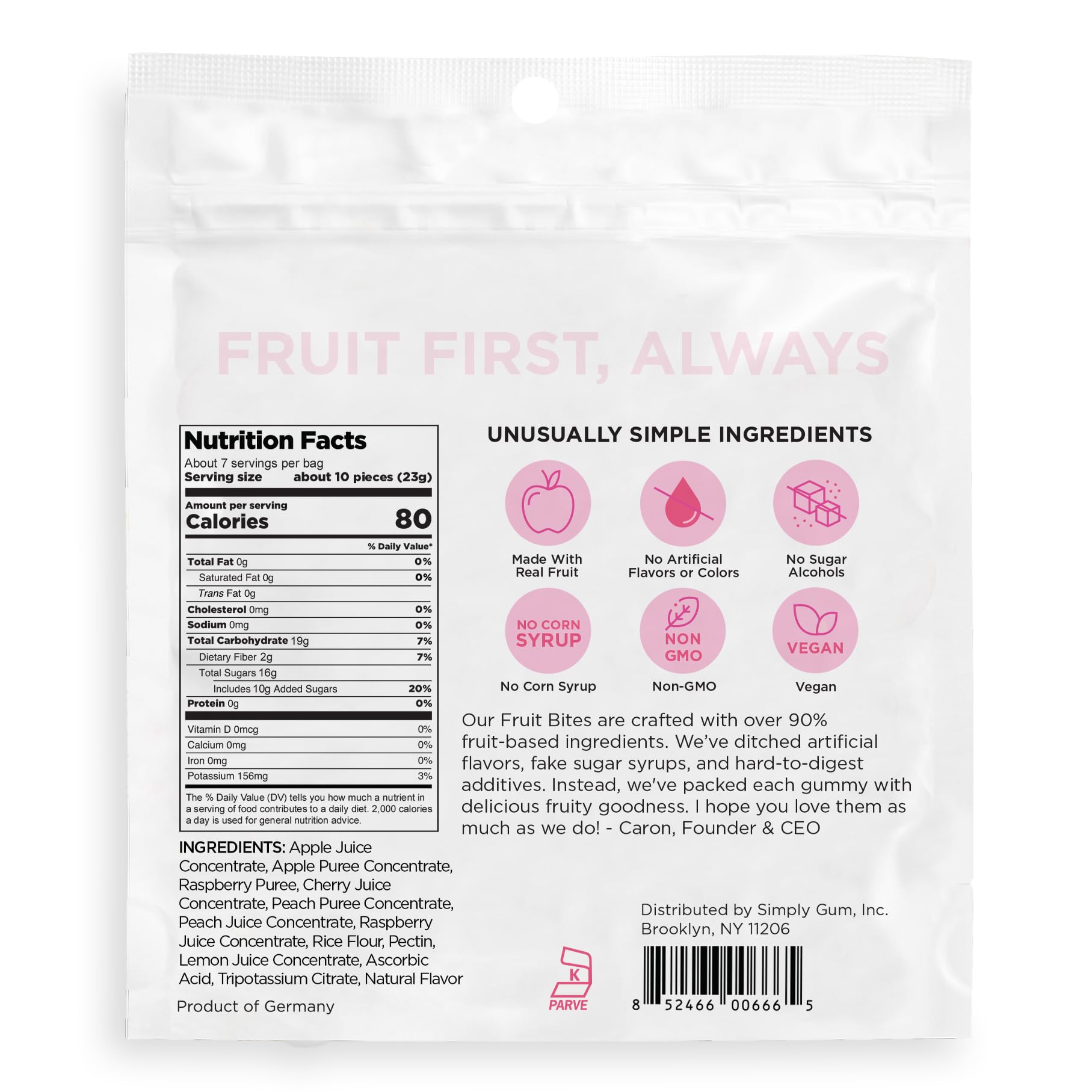 Simply Gum Fruit Bites peach and raspberry soft, chewy texture close-up