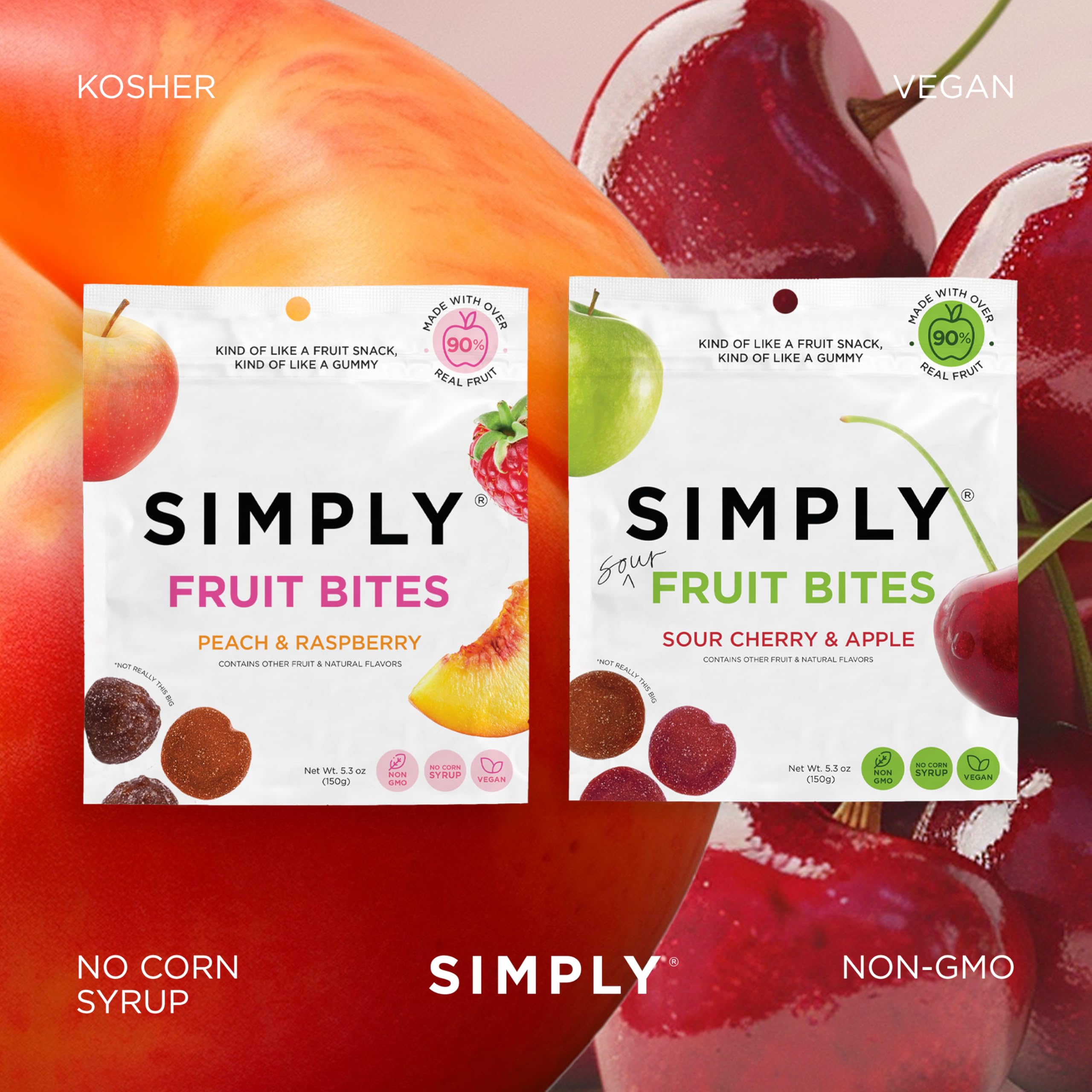 Simply Gum Fruit Bites sour cherry and apple flavor ready in a bag