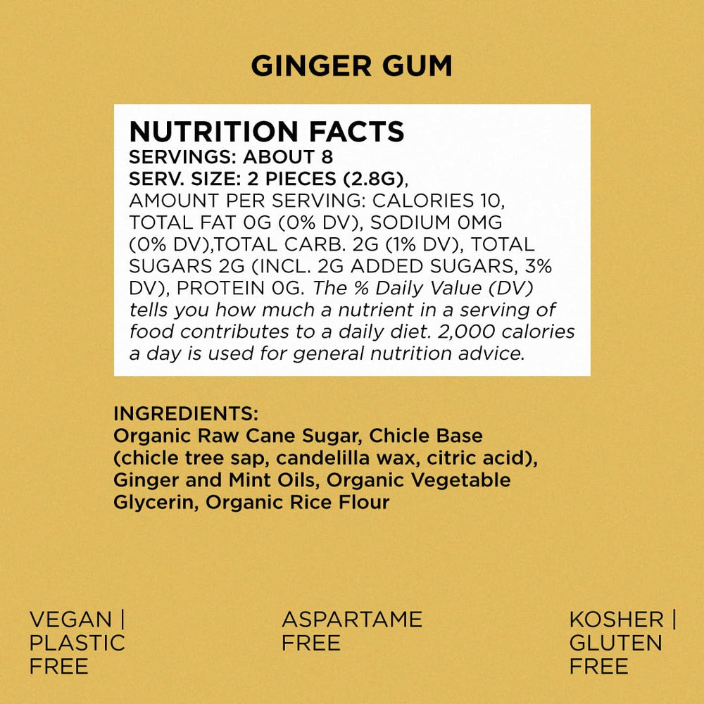 SIMPLY Gum Ginger natural-base close-up emphasizes chicle texture and eco-friendly chewing.