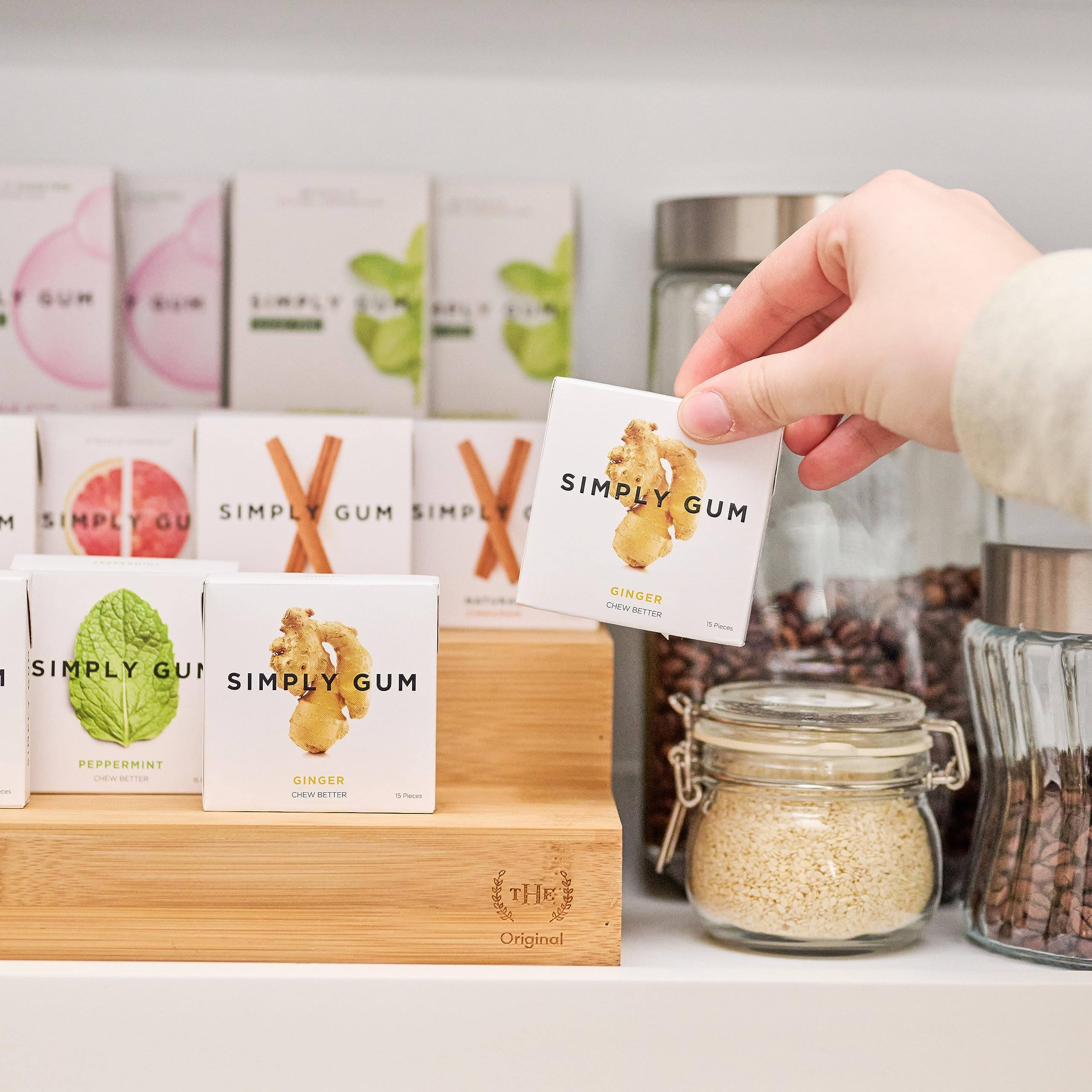 Real ginger image signals authentic plant-based flavor from SIMPLY Gum.
