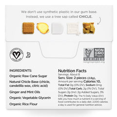 SIMPLY Gum Ginger pack back shows ingredients and certifications for mindful snacking.