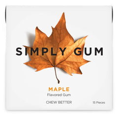 Simply Gum Maple pack front shows a plastic-free chew with natural flavor.