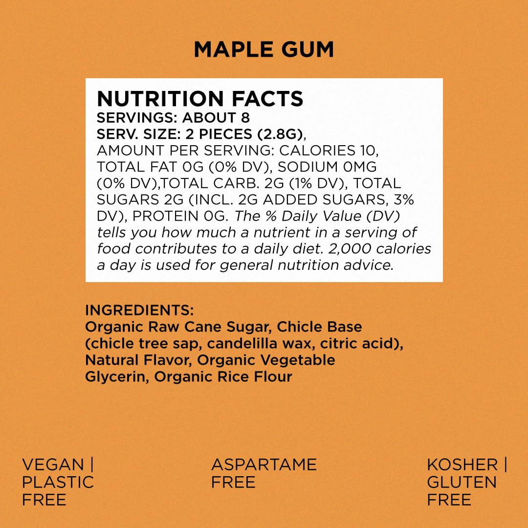 Simply Gum Maple pack ingredients reveal simple plant-based components.