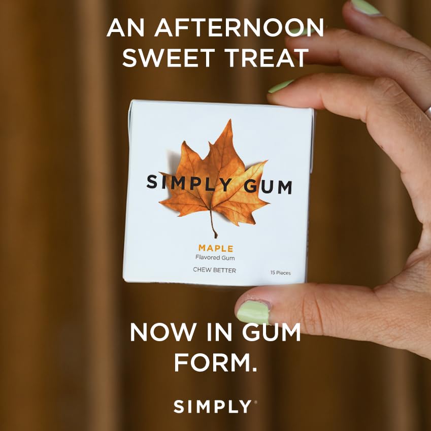 Simply Gum Maple travel pack open shows portable, mess-free chewing.