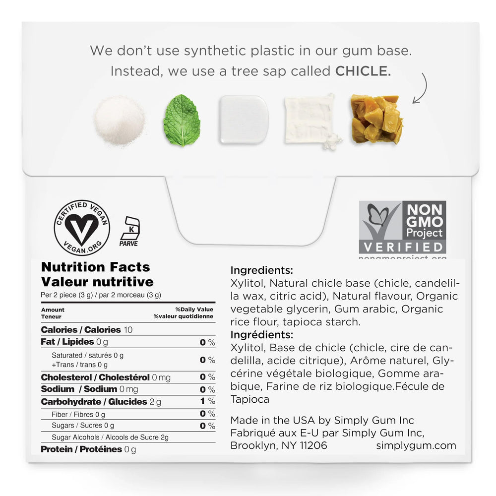 Simply Gum natural chicle base closeup emphasizes authentic texture and clean ingredients.