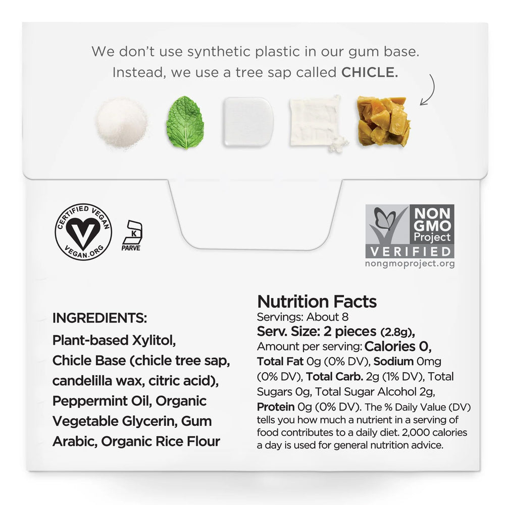 SIMPLY Gum natural chicle gum base close-up highlights authentic texture.