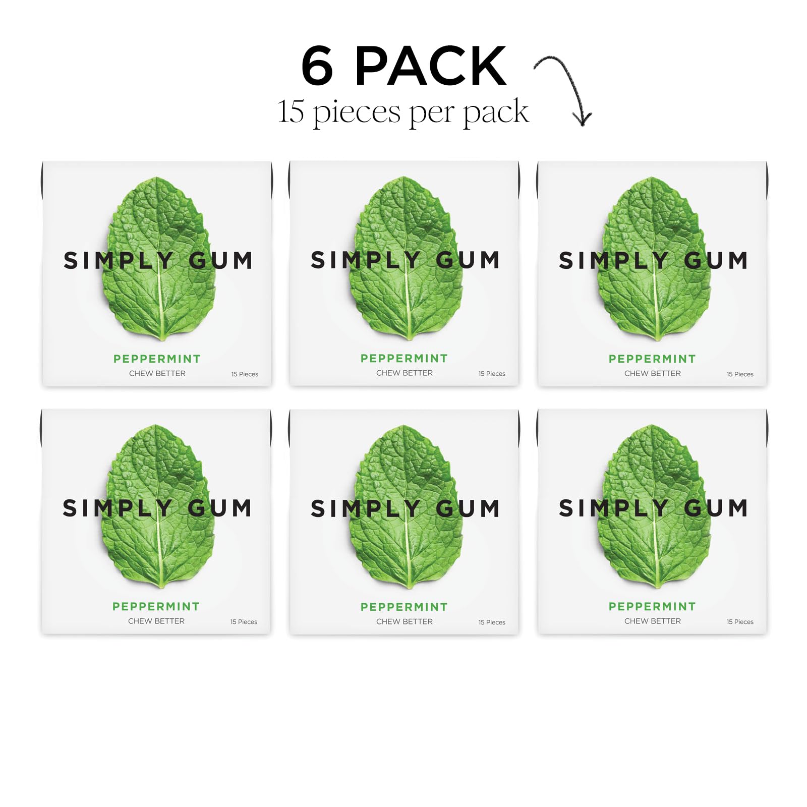 Simply Gum natural gum base close-up emphasizes plastic-free, clean-chew quality.