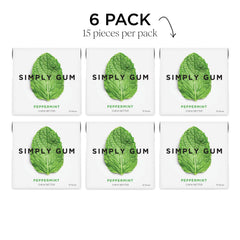 Simply Gum natural gum base close-up emphasizes plastic-free, clean-chew quality.