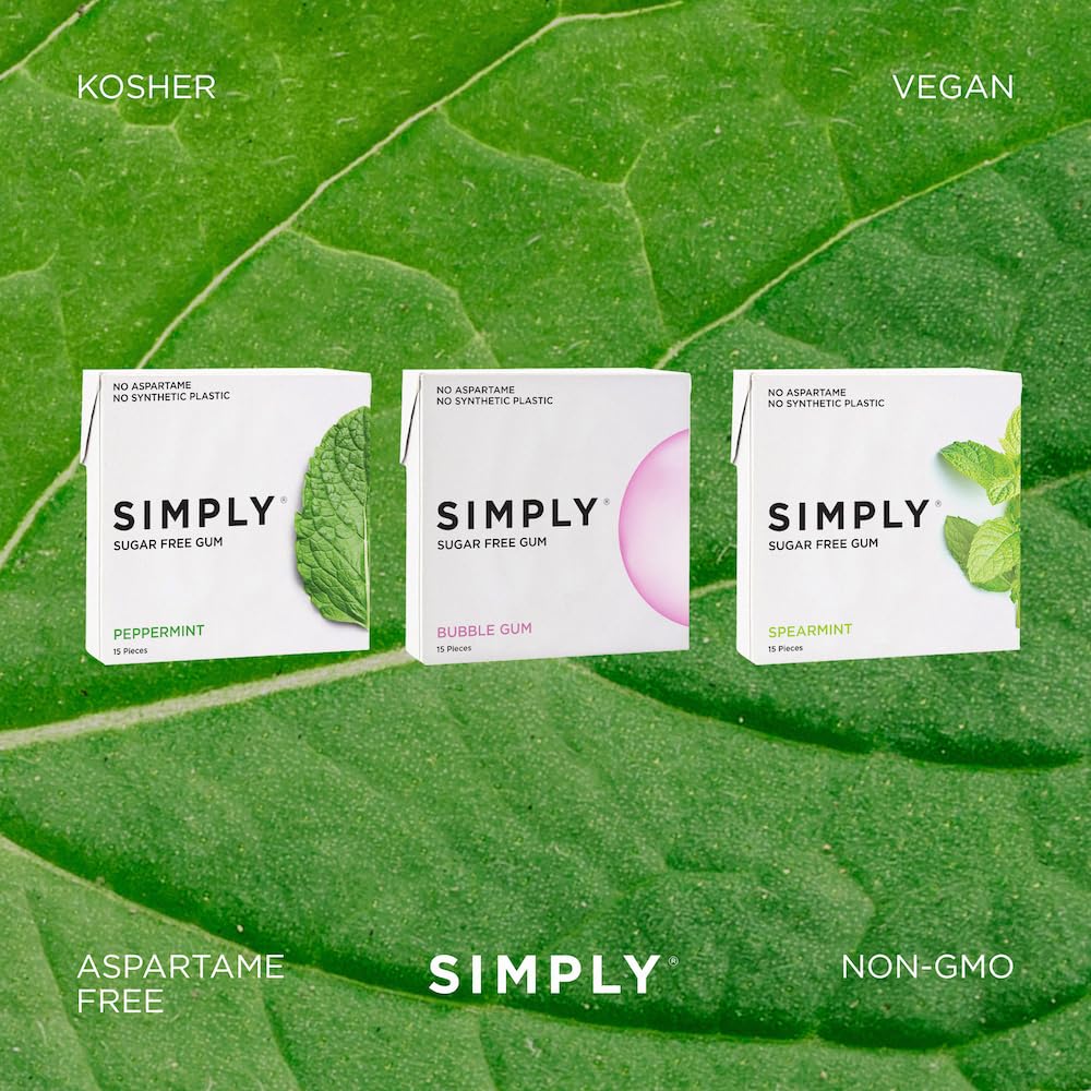 SIMPLY Gum no artificial sweeteners image promotes Aspartame-free flavor experience