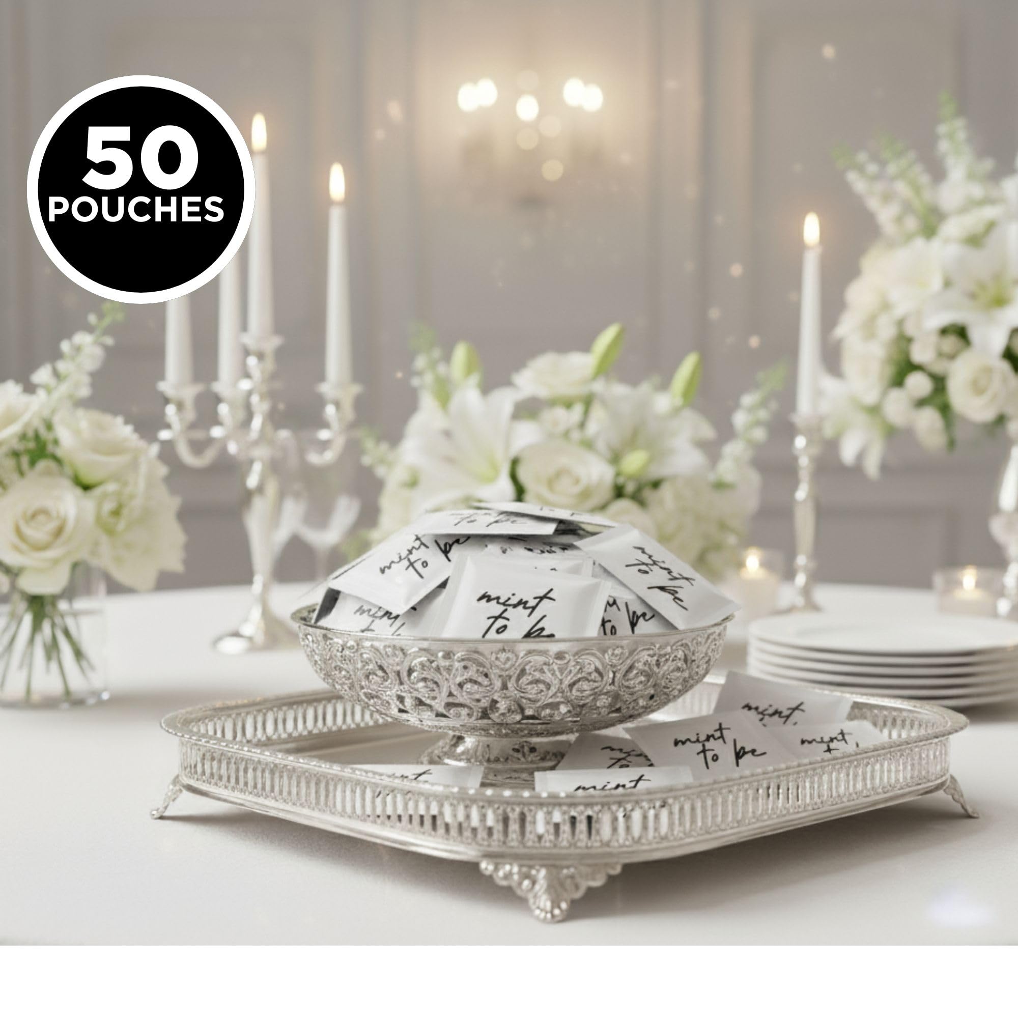 50-packets bulk display for weddings and parties keeps favors organized.