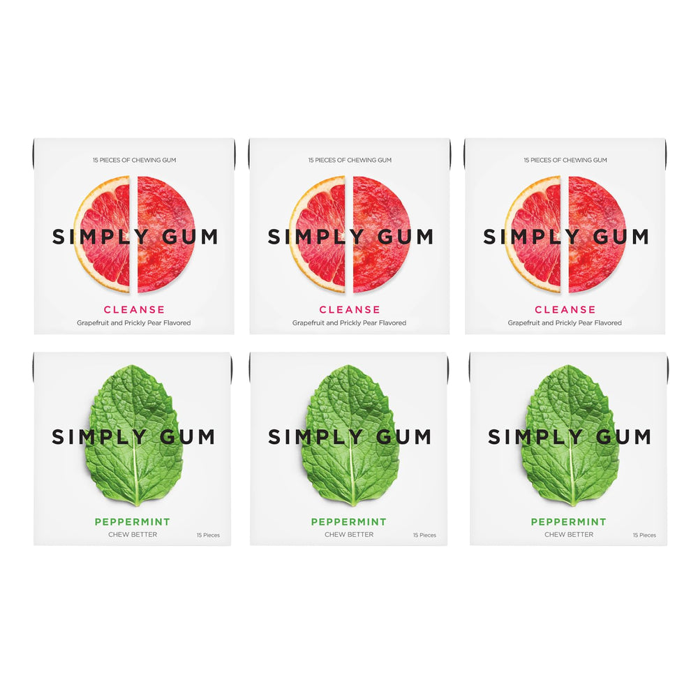 Simply Gum Peppermint and Grapefruit variety pack in eco-friendly packaging for clean, natural chewing.