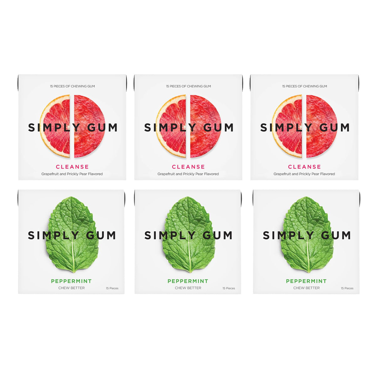 Simply Gum Peppermint and Grapefruit variety pack in eco-friendly packaging for clean, natural chewing.