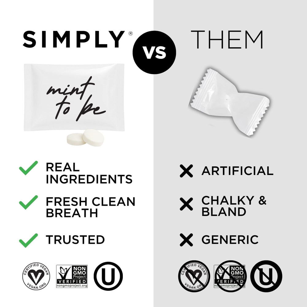 Clear ingredient labels from SIMPLY Mints emphasize transparency and simple ingredients.