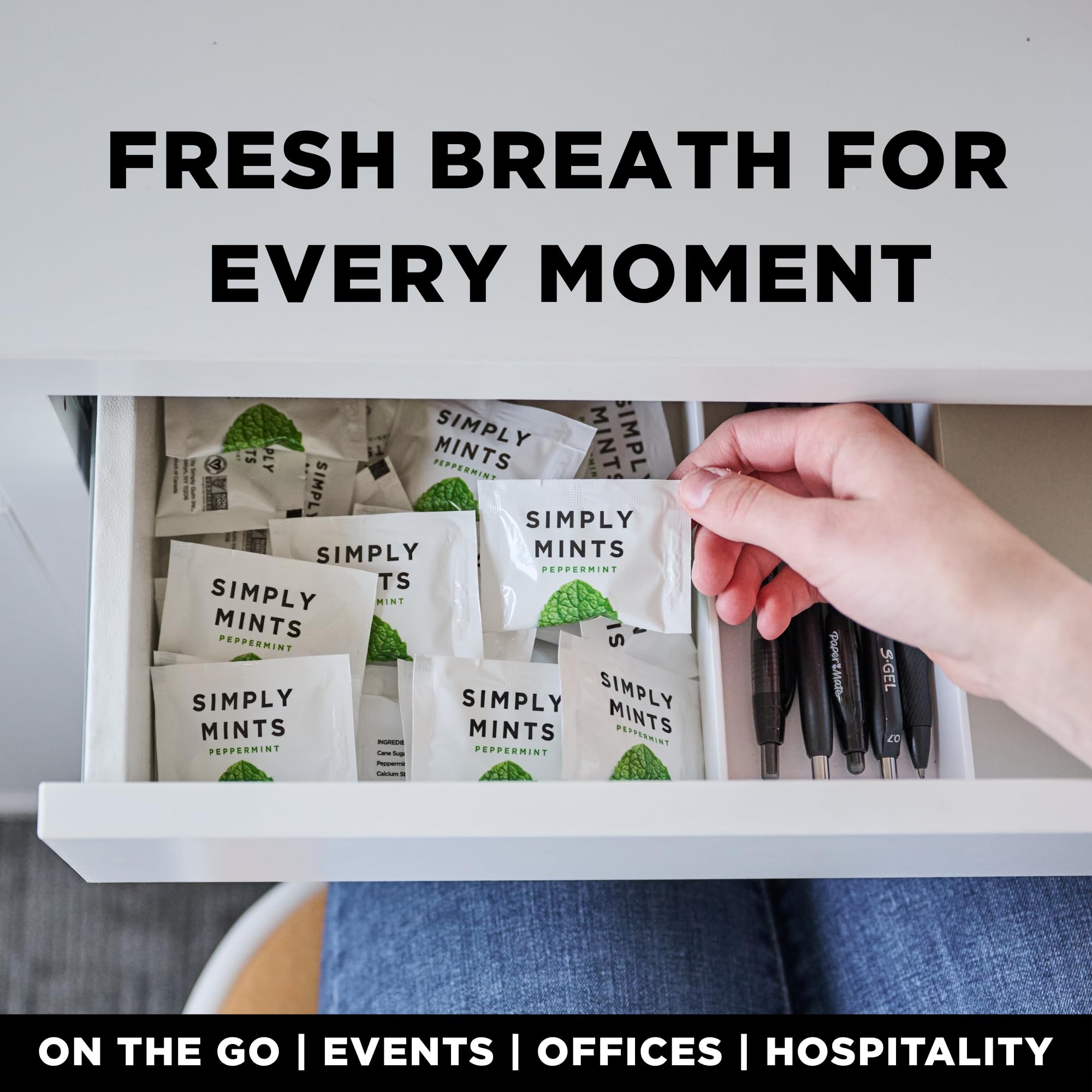 Simply Gum Peppermint Mints office-friendly pack ready for on-the-go freshness.