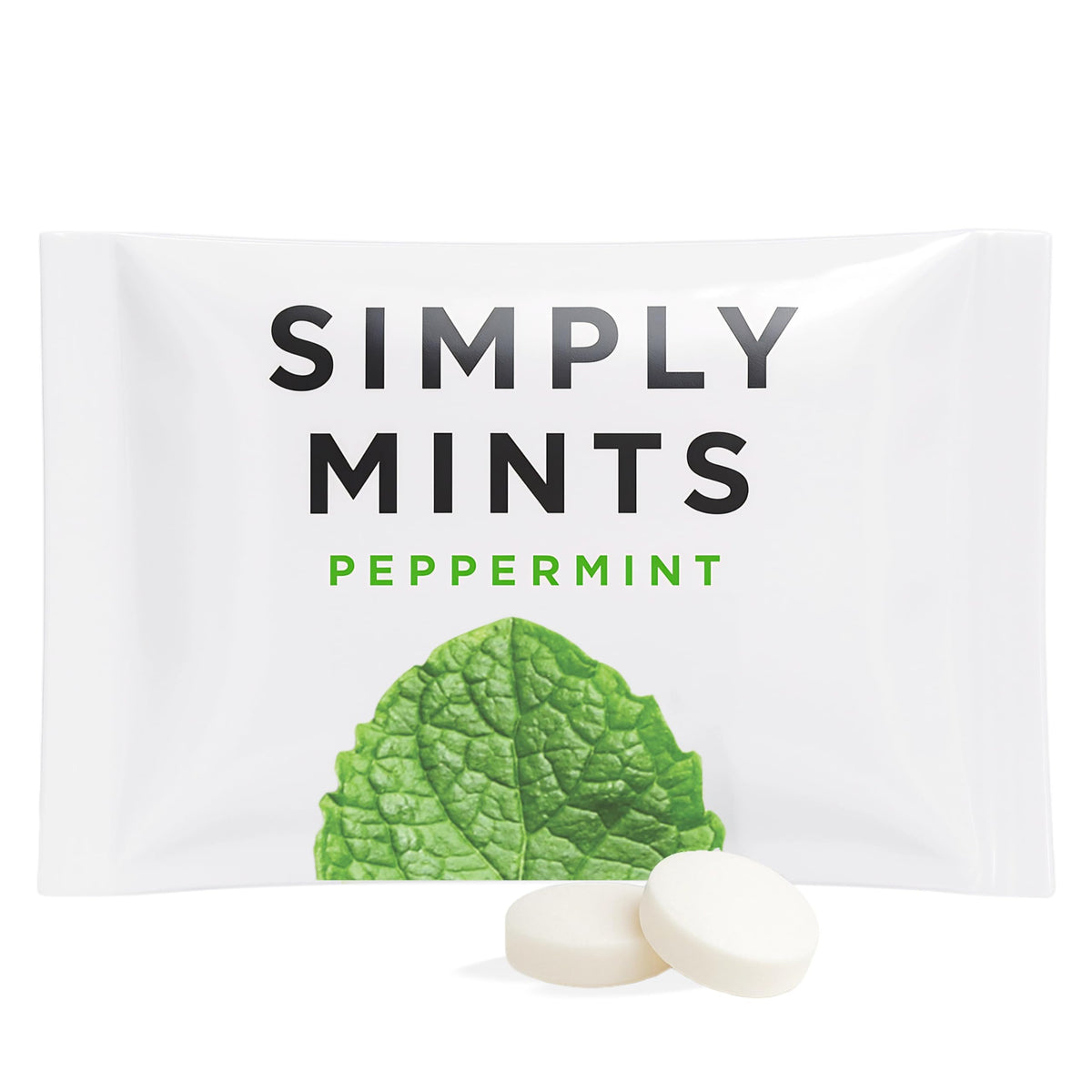 Simply Gum Peppermint Mints packaging emphasizes simple ingredients for fresh breath.