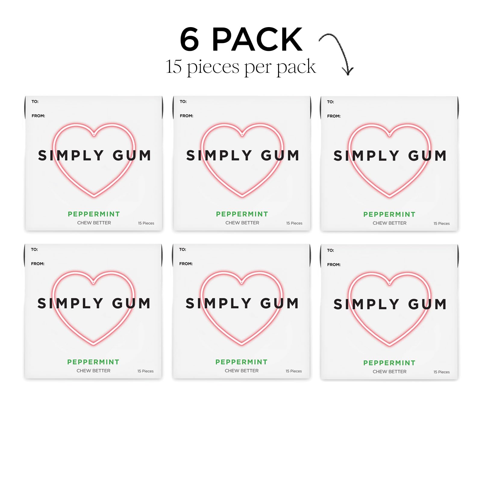 Simply Gum Peppermint in open box with tray, highlighting plastic-free design