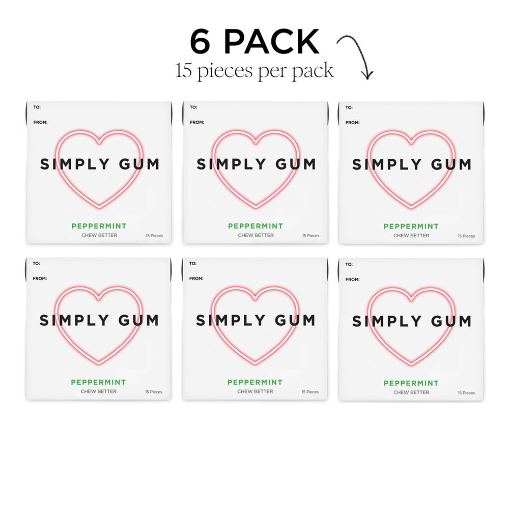 Simply Gum Peppermint in open box with tray, highlighting plastic-free design