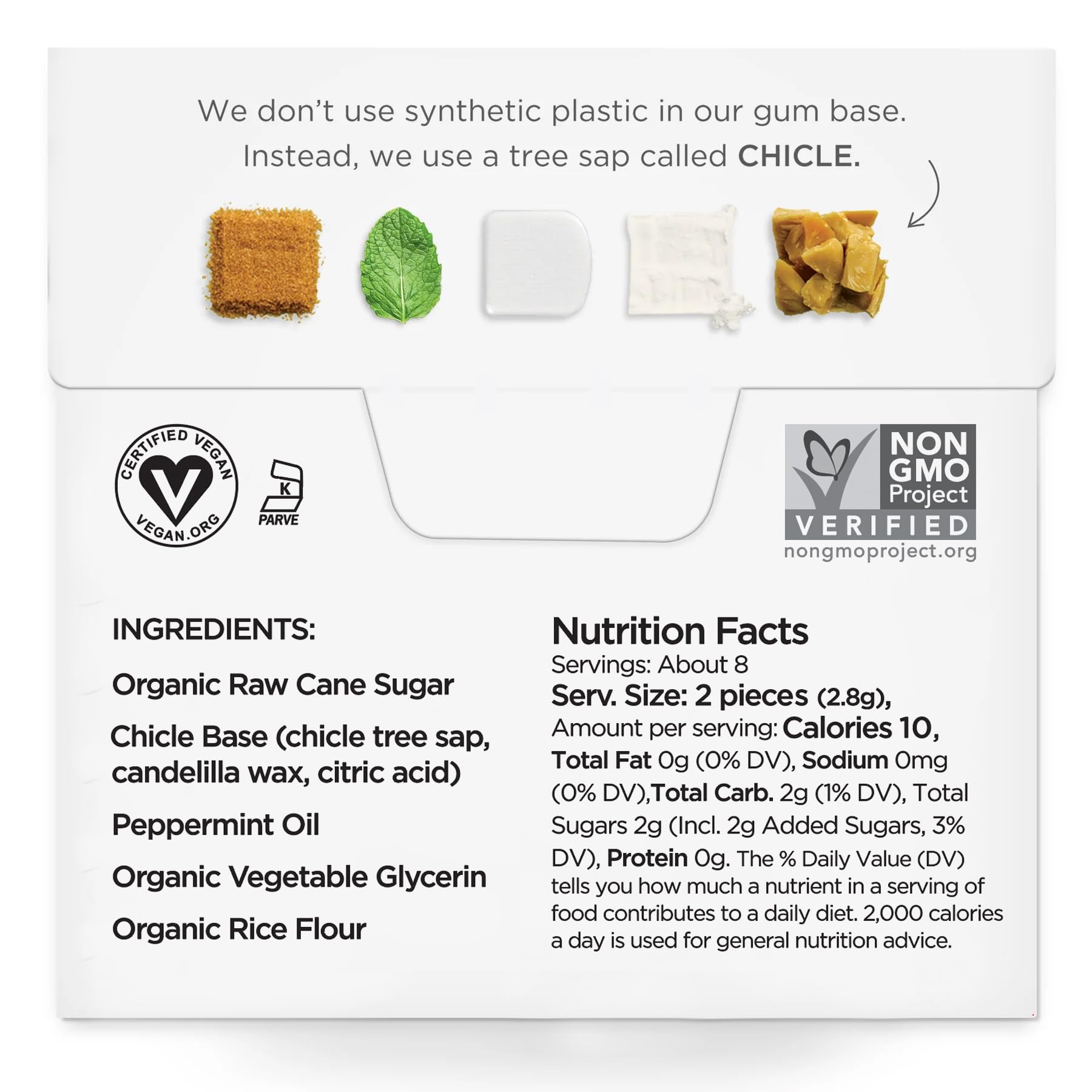 SIMPLY Gum peppermint-packaging closeup highlighting plastic-free sustainable chewing.