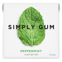 SIMPLY Gum Peppermint texture close-up showing chew quality and real flavor.