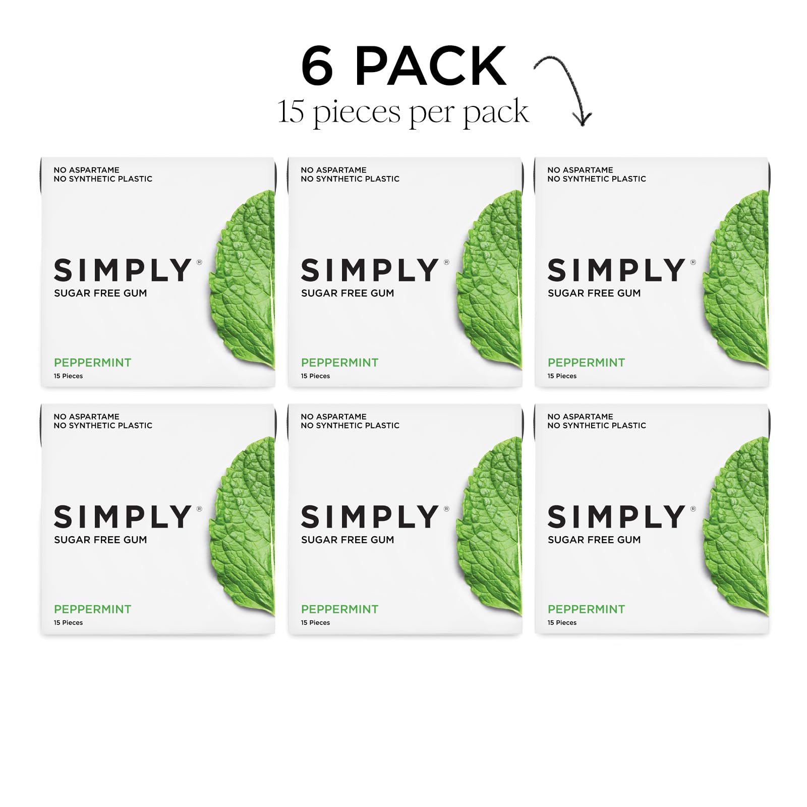 Simply Gum peppermint texture suggests refreshing breath after chewing.