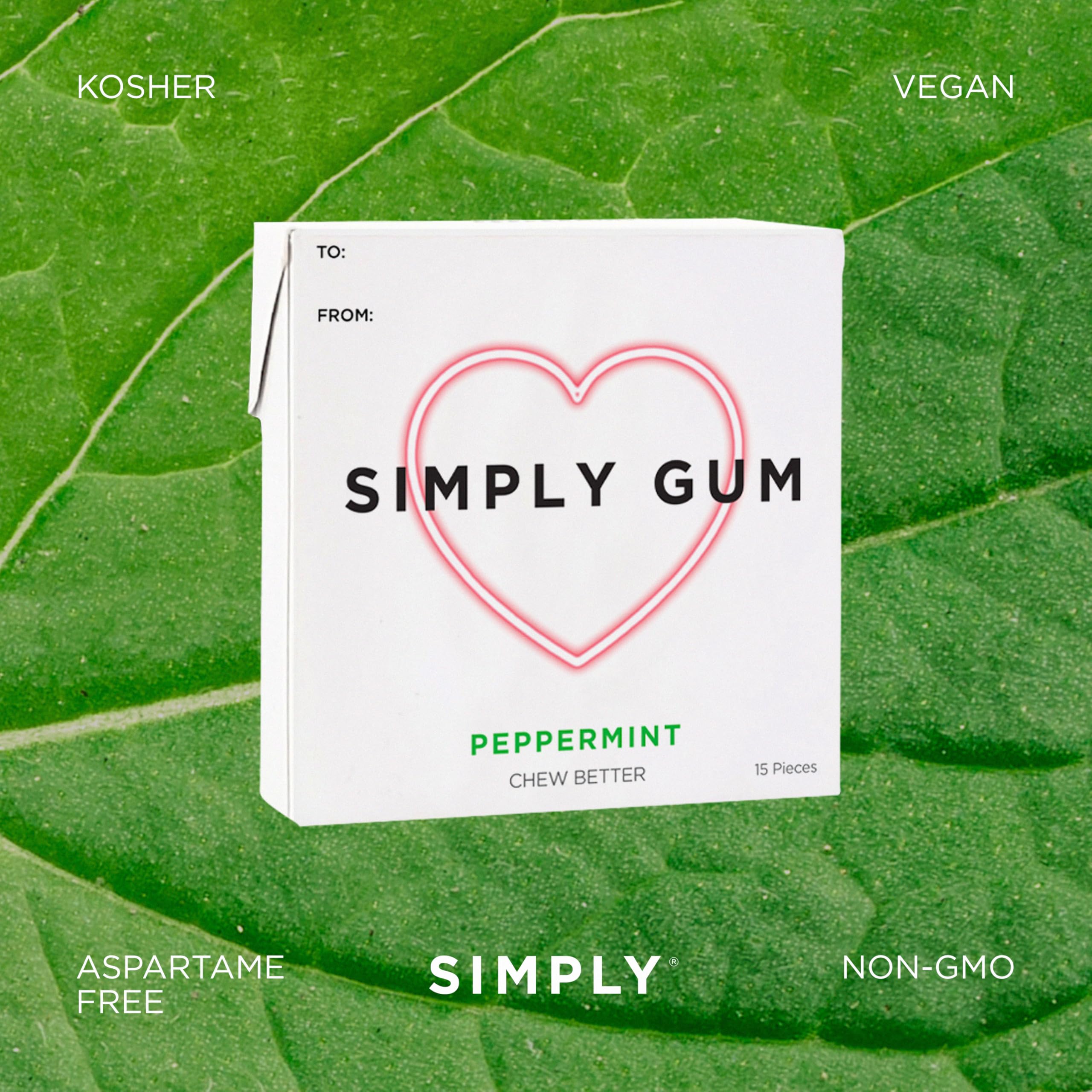 Simply Gum Peppermint symbols of vegan and kosher certification
