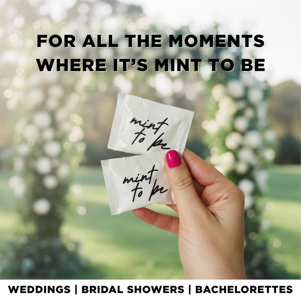 Wedding favors display with SIMPLY Peppermint mints adds fresh breath for guests.