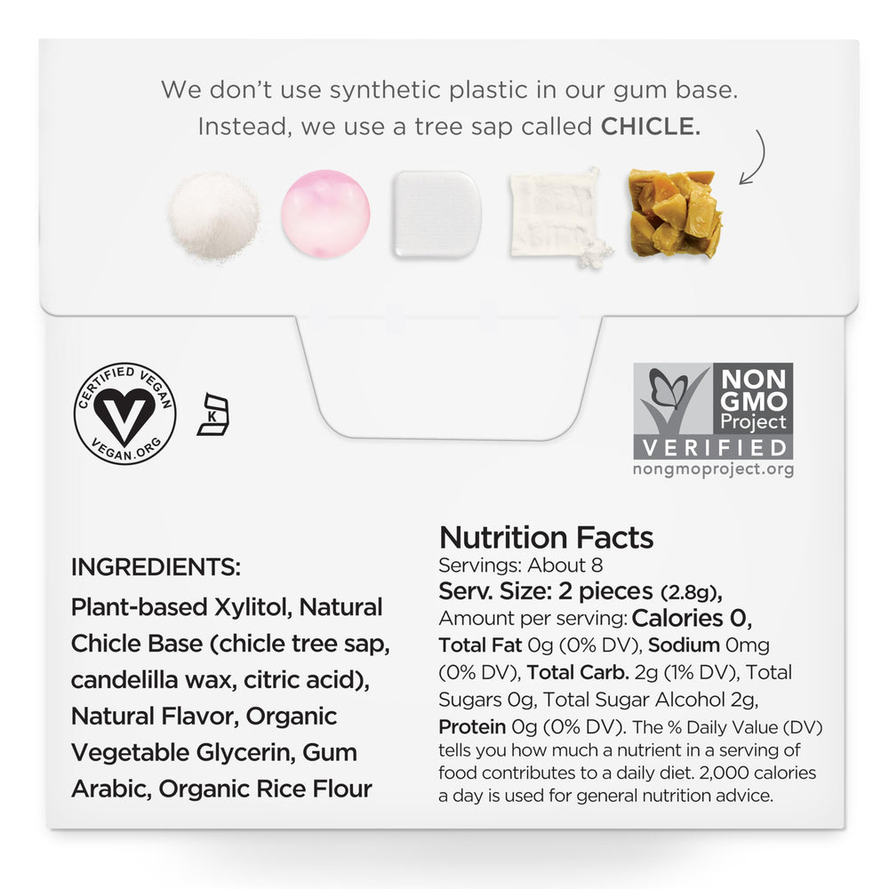 SIMPLY Gum plastic-free base emphasizes natural chew with clean ingredients.