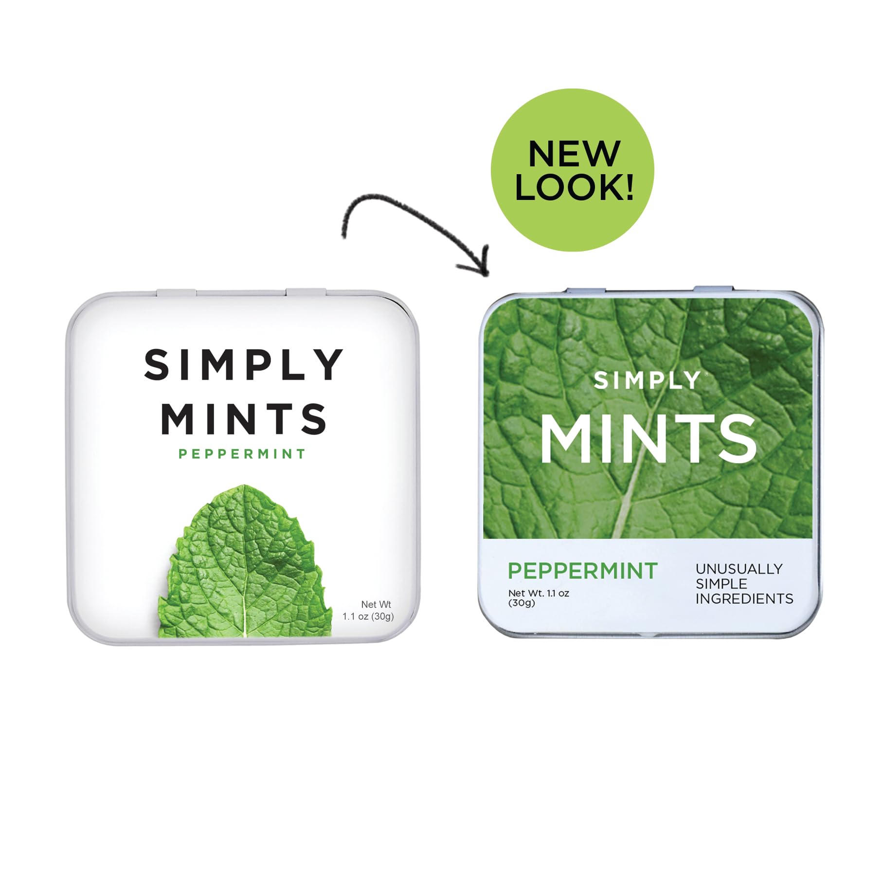 Close-up of SIMPLY MINTS clean label and simple ingredients.