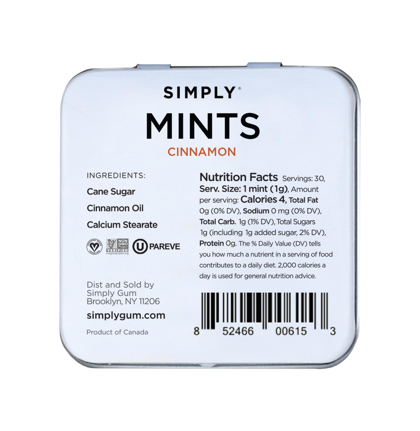 Front view packaging of Simply Gum SIMPLY MINTS with natural ingredients
