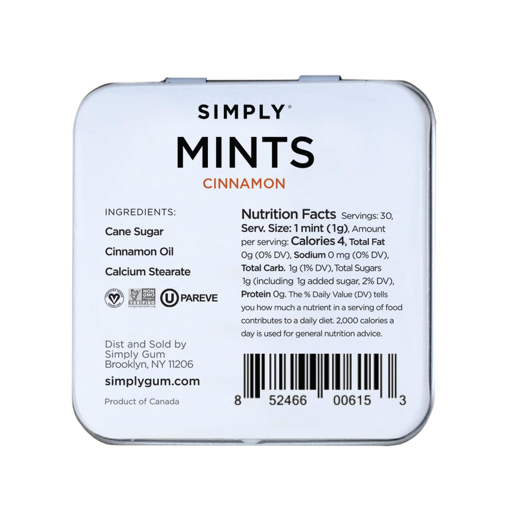 Front view packaging of Simply Gum SIMPLY MINTS with natural ingredients