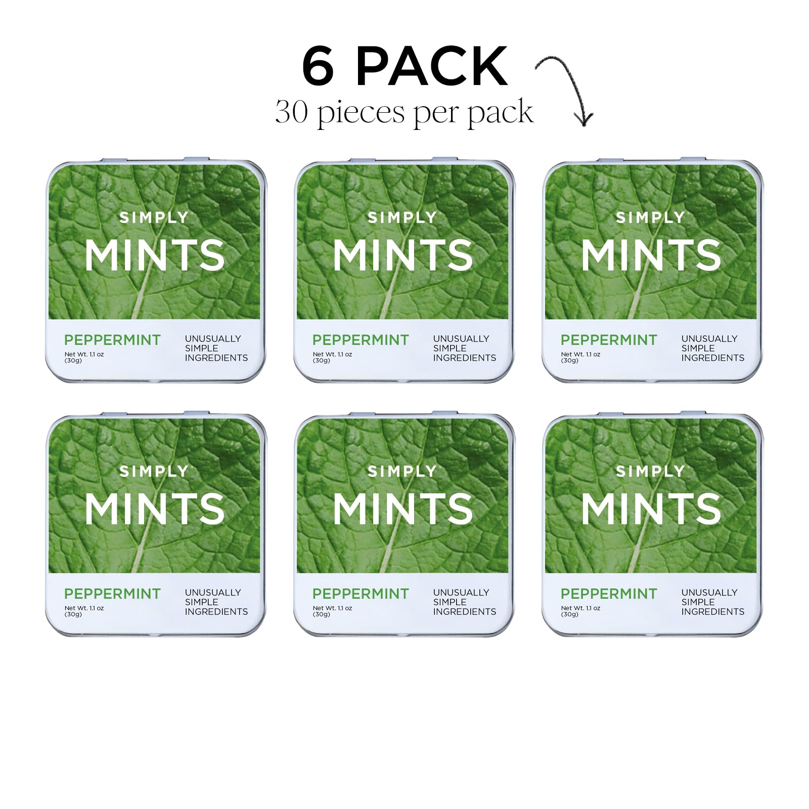 Close-up of SIMPLY MINTS showing real peppermint oil droplets for pure flavor.