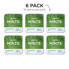 Close-up of SIMPLY MINTS showing real peppermint oil droplets for pure flavor.
