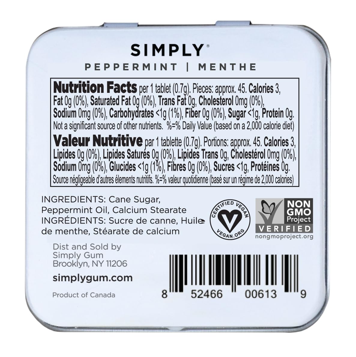 Six tins travel display of SIMPLY MINTS for on-the-go breath refresh.