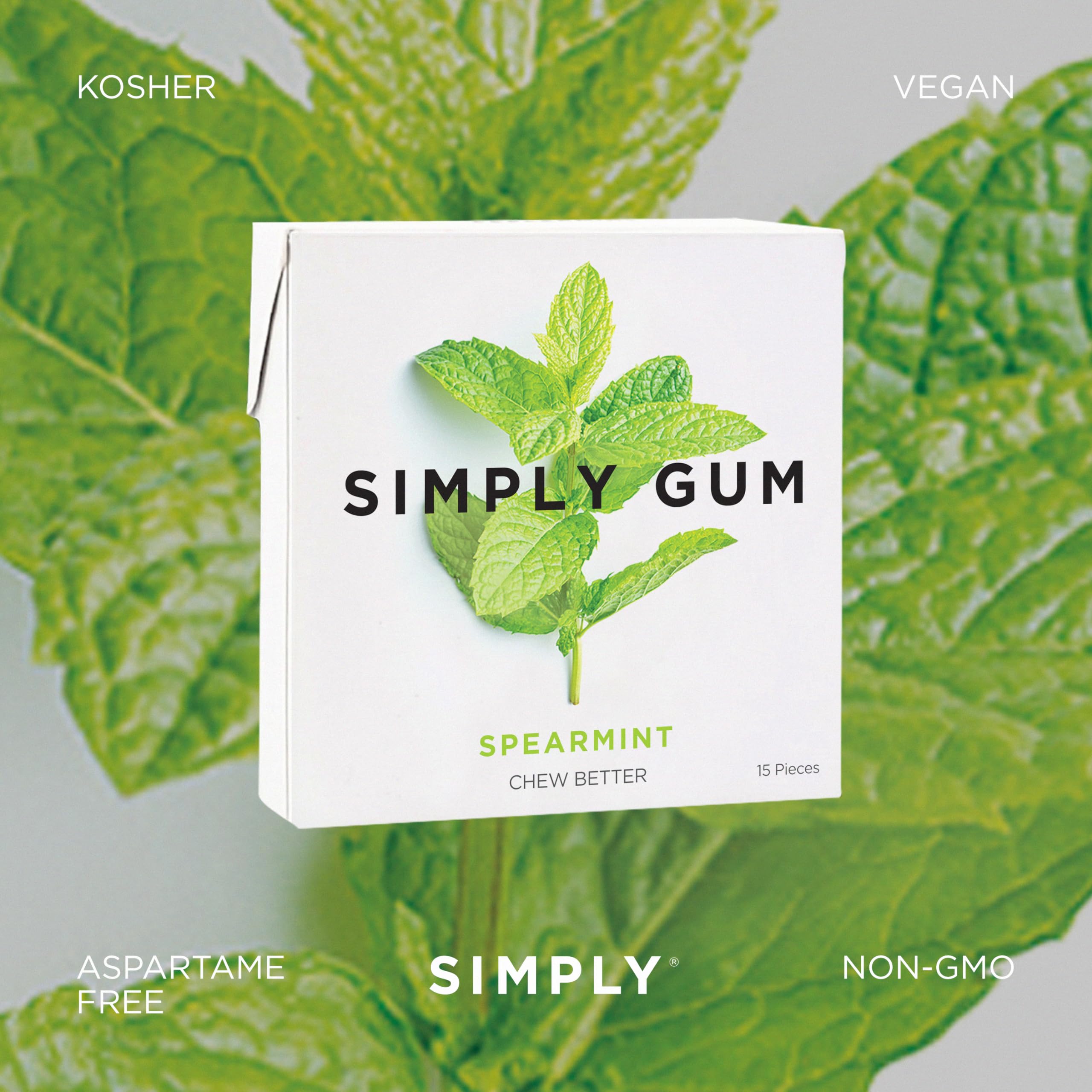 Six-pack box of SIMPLY Gum Spearmint for easy portability